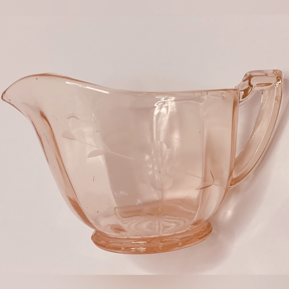 Vintage Pink Depression Glass Creamer Etched Daisy Flower for tea/coffee  #5